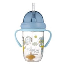 Canpol BABIES Hrneček nevylévací se slámkou a závažím 270 ml Bonjour Paris modrý, 6m+