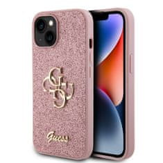 Guess  PU Fixed Glitter 4G Metal Logo Zadní Kryt pro iPhone 13 Pink