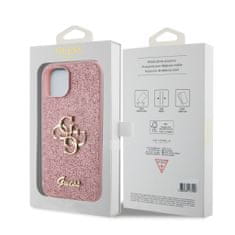 Guess  PU Fixed Glitter 4G Metal Logo Zadní Kryt pro iPhone 13 Pink