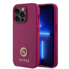 Guess  PU 4G Strass Metal Logo Zadní Kryt pro iPhone 15 Pro Pink