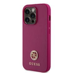 Guess  PU 4G Strass Metal Logo Zadní Kryt pro iPhone 15 Pro Pink