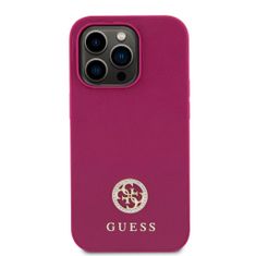 Guess  PU 4G Strass Metal Logo Zadní Kryt pro iPhone 15 Pro Pink