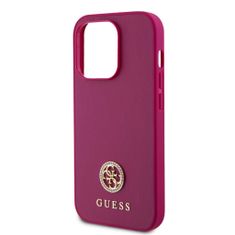 Guess  PU 4G Strass Metal Logo Zadní Kryt pro iPhone 15 Pro Pink