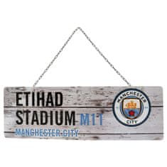 FotbalFans Plechová cedule Manchester City FC, rustikální, 40x18 cm