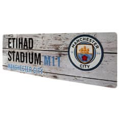 FotbalFans Plechová cedule Manchester City FC, rustikální, 40x18 cm