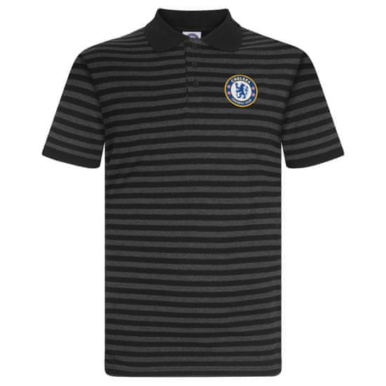 FotbalFans Polo Tričko Chelsea FC, vyšitý znak, černá a šedá