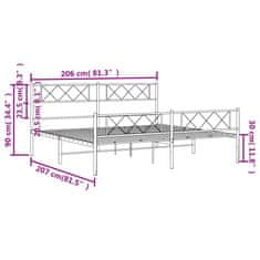 Vidaxl Kovový rám postele s hlavovým a nožním čelem bílý 200 x 200 cm