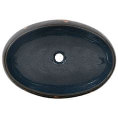 Vidaxl Umyvadlo na desku černé a modré oválné 59 x 40 x 15 cm keramika
