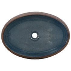 Vidaxl Umyvadlo na desku hnědé a modré oválné 59 x 40 x 15 cm keramika