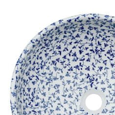 Vidaxl Umyvadlo na desku bílé a modré kulaté Φ 41 x 14 cm keramika