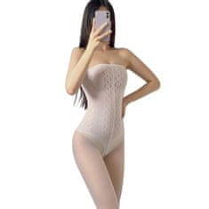 Temptly Bílý bodystocking s jemnými otvory bez ramínek