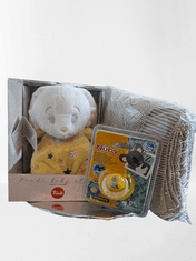 Babys Babygift newborn set, Kojenecký set v dárkovém balení, deka, mazlíček, dudlík, oliv/žlutá