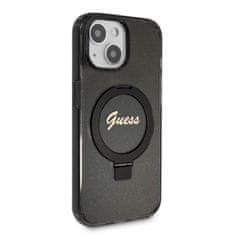 Guess  IML Ring Stand Glitter MagSafe Zadní Kryt pro iPhone 15 Black