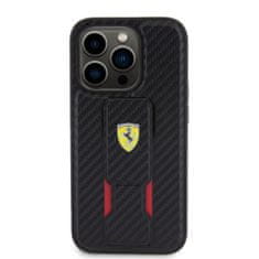 Ferrari  Carbon Grip Stand Zadní Kryt pro iPhone 15 Pro Black