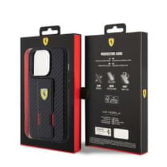 Ferrari  Carbon Grip Stand Zadní Kryt pro iPhone 15 Pro Black