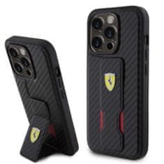 Ferrari  Carbon Grip Stand Zadní Kryt pro iPhone 15 Pro Black