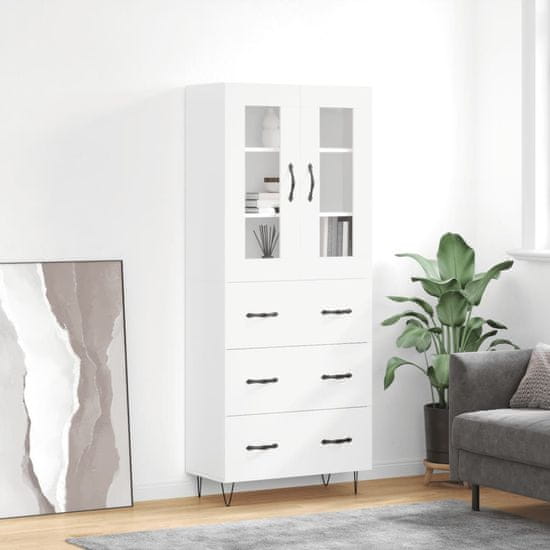 Greatstore Skříň highboard lesklá bílá 69,5 x 34 x 180 cm kompozitní dřevo