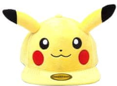 CurePink Čepice snapback - kšiltovka Pokémon: Pikachu s ušima (nastavetelná) žlutá bavlna