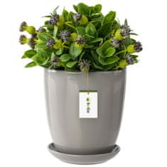 botle Květináč s podšálkem šedá kulatá Výška 34,5 cm mísa na květiny Keramika lesk glamour