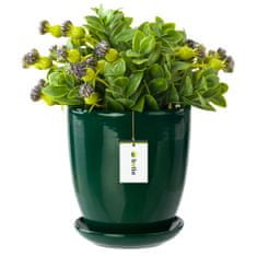 botle Květináč s podšálkem Láhev Zelená kulatá Výška 34,5 cm mísa na květiny Keramika lesk glamour