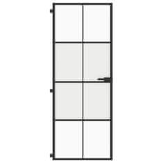 Greatstore Interiérové dveře úzké černé 76x201,5 cm tvrzené sklo a hliník