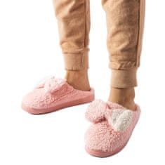 Růžové teplé pantofle s mašlí velikost 40