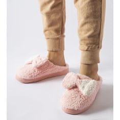 Růžové teplé pantofle s mašlí velikost 40