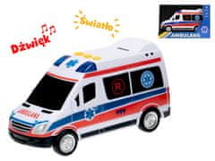 Auto ambulance polský design 18 cm na setrvačník na baterie se světlem a zvukem