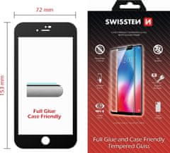 SWISSTEN Sklo full glue, color frame, case friendly pro 7 plus/8 plus černé