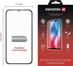 SWISSTEN Sklo full glue, color frame, case friendly pro xs max černé