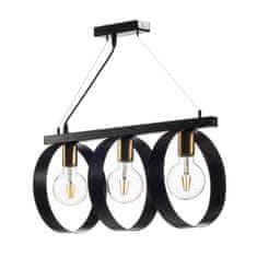 LIGHT FOR HOME Závěsné svítidlo na kovové liště na tři žárovky s kruhovými stínítky z kovového pásu 14603 "Industriální Elegance", 3x60W, E27, Černá