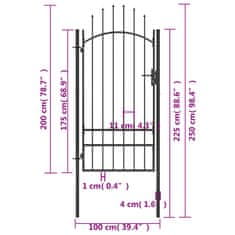 Vidaxl Zahradní branka ocel 1 x 2,5 m černá