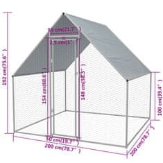 Vidaxl Venkovní klec pro kuřata z pozinkované oceli 2 x 2 x 1,92 m
