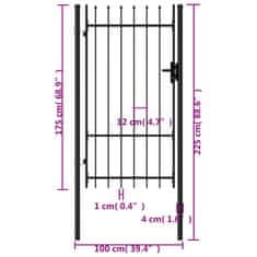 Vidaxl Zahradní branka s hroty ocelová 1 x 1,75 m černá