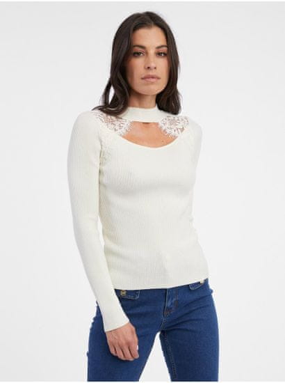 Orsay Krémový dámský lehký svetr s krajkou