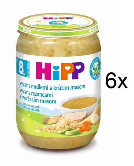 HiPP BIO Vývar s nudlemi a krůtím masem 6 x 190 g