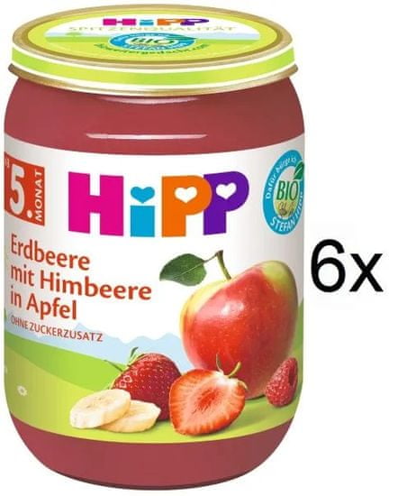 HiPP BIO Jablka s jahodami a malinami - 6x190 g