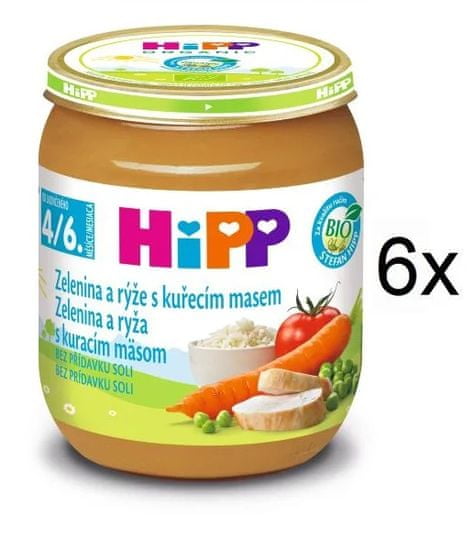 HiPP BIO Zelenina a rýže s kuřecím masem - 6x125g