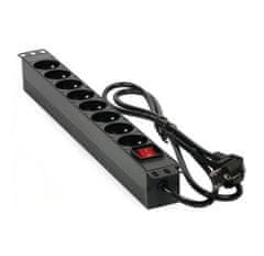 MHpower Rozvodný panel PDU-FR4K8 19" 8x230V, 16A, 4000W, černý, kabel 1,8m, hliníkový