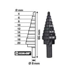 shumee MILWAUKEE STEP VRTAČ 4-20mm (9 - STUPNĚ: 4,6,8,10,12,14,16,18,20mm)