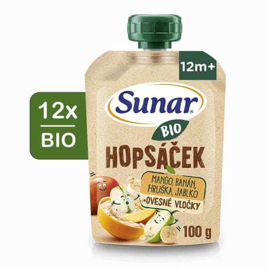 Sunar BIO ovocná kapsička Hopsáček mango, banán, hruška a ovesné vločky 12x100 g