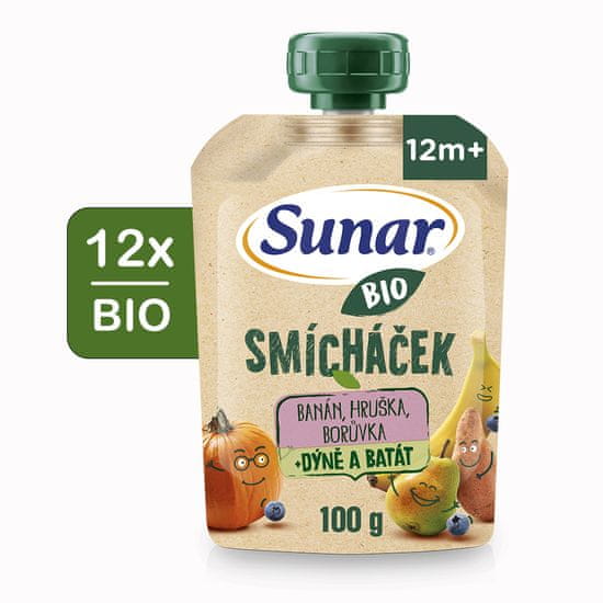 Sunar BIO ovocná kapsička Smícháček banán, hruška, dýně, batáty a borůvky 12x100 g