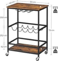 VASAGLE Servírovací stolek na víno hnědý 60 x 75 x 40 cm