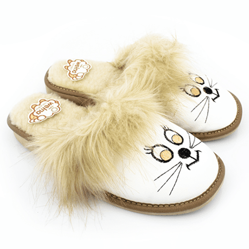 NOWO Dámské bílé pantofle Kitten s fleecovými zateplenými pantoflemi