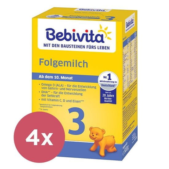 Bebivita 4x Mléko 3 Instantní pokračovací mléčná výživa od uk. 9. měsíce, 500 g