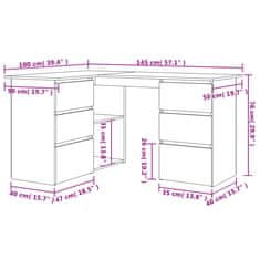 Vidaxl Rohový psací stůl dub sonoma 145 x 100 x 76 cm dřevotříska