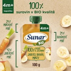 Sunar BIO ovocná kapsička jablko, banán, mrkev 12 x 100 g