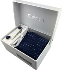 Daklos Luxusní set tmavě modrý s kostičkami - Kravata, kapesníček, manžetové knoflíčky, kravatová spona v dárkovém balení