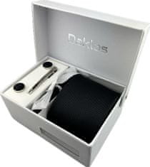 Daklos Luxusní set černý s proužkovaným vzorem - Kravata, kapesníček, manžetové knoflíčky, kravatová spona v dárkovém balení