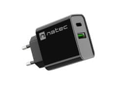 Natec Universální nabíječka RIBERA 20W 1X USB-A + 1X USB-C, černá